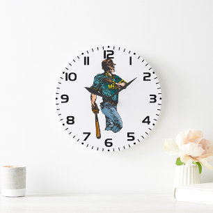 Retro-Baseballspieler-Retrosport-Kunstwerk  Große Wanduhr