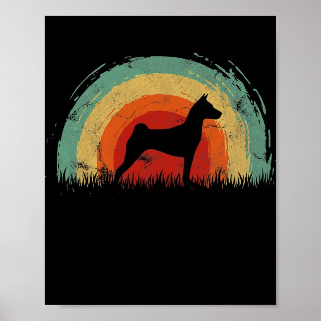 Retro Basenji Vintage Regenbogen Hund Männer Fraue Poster (Vorne)