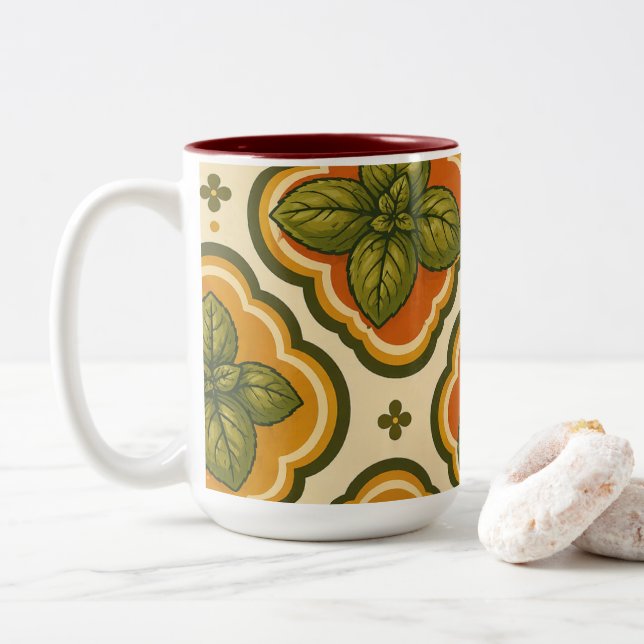 Retro Basil Pattern Accent Mug Zweifarbige Tasse (Mit Donut)