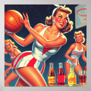 Retro-Basketball-Button Poster