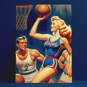 Retro Basketball-Illustration Postkarte