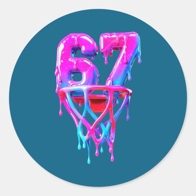 Retro Basketball Six 67 Seven Drip Runder Aufkleber (Vorderseite)