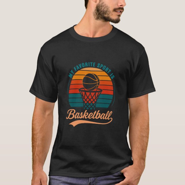 Retro-Basketball-Sonnenuntergangsdesign T-Shirt (Vorderseite)