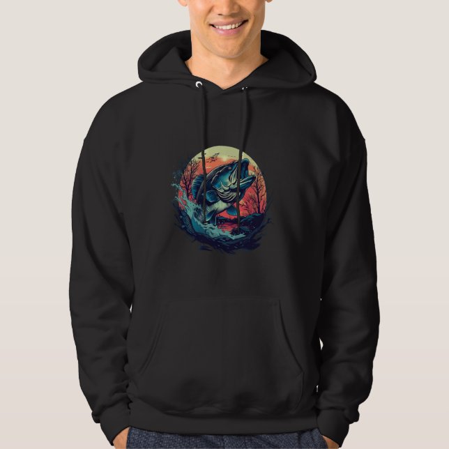 Retro-Bass-Fischer fischen Bassflüster Hoodie (Vorderseite)