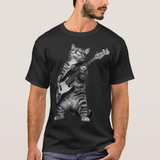 Retro-Bassist Katzen-Bassgitarre Vintage-Katze T-Shirt