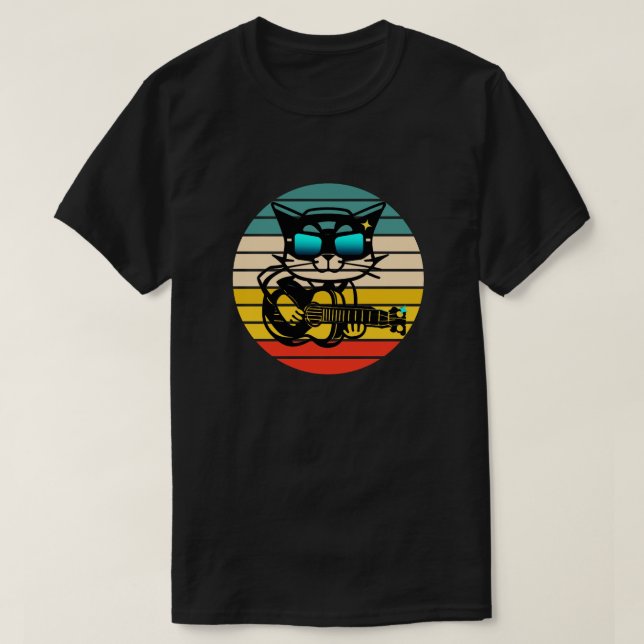 Retro Bassist Rockstar Cat, Gitarre spielen T-Shirt (Design vorne)