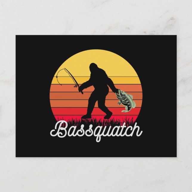 Retro Bassquatch Bigfoot Fischen Postkarte (Vorderseite)
