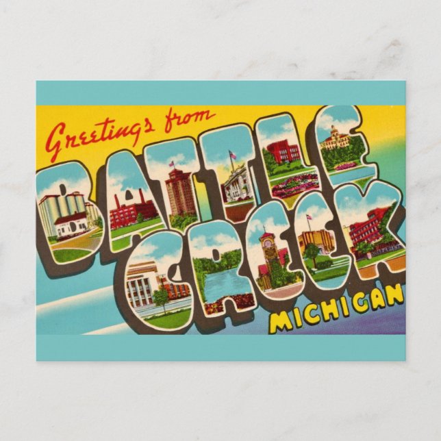 Retro Battle Creek Michigan Greeting Postkarte (Vorderseite)