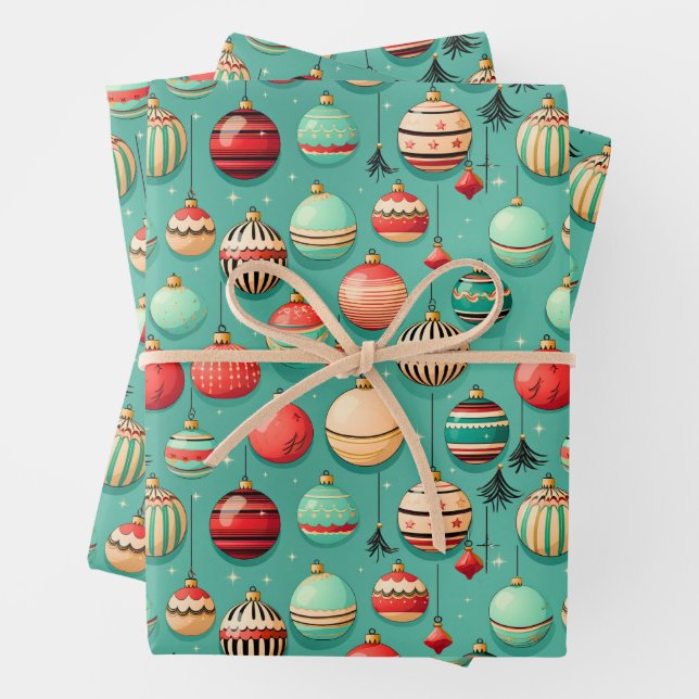 Retro Baubles Christmas Geschenkpapier Set (Beispiel)