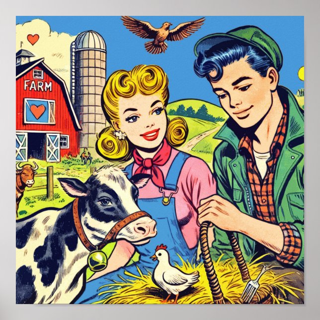 Retro-Bauernhof-Comics Poster (Vorne)