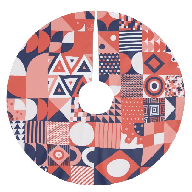 Retro Bauhaus Design, farbenfroh geometrisch. Polyester Weihnachtsbaumdecke (Vorderseite)