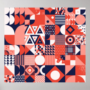 Retro Bauhaus Design, farbenfroh geometrisch. Poster