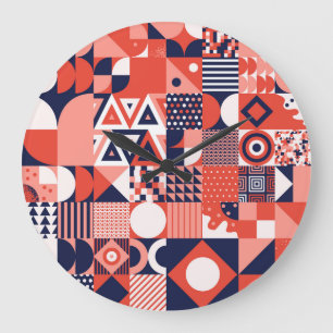 Retro-Bauhaus-Design, farbenfrohe Geometrie. Große Wanduhr