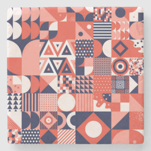 Retro-Bauhaus-Design, farbenfrohe Geometrie. Steinuntersetzer