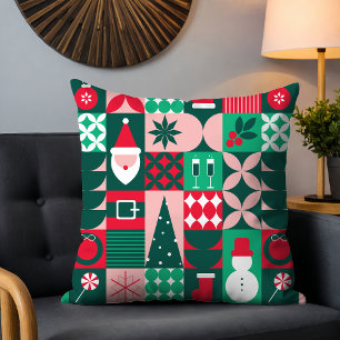 Retro-Bauhaus-Weihnachts-Patchwork Rot Grün Kissen