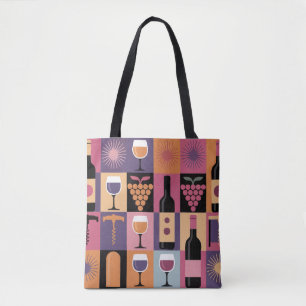 Retro Bauhaus Wine Tote Beutel - Rosa & Lila