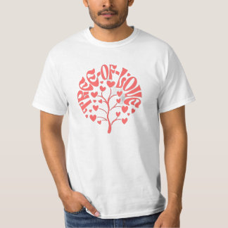 Retro-"Baum der Liebe"-Herzen-Typografie-Korallen- T-Shirt