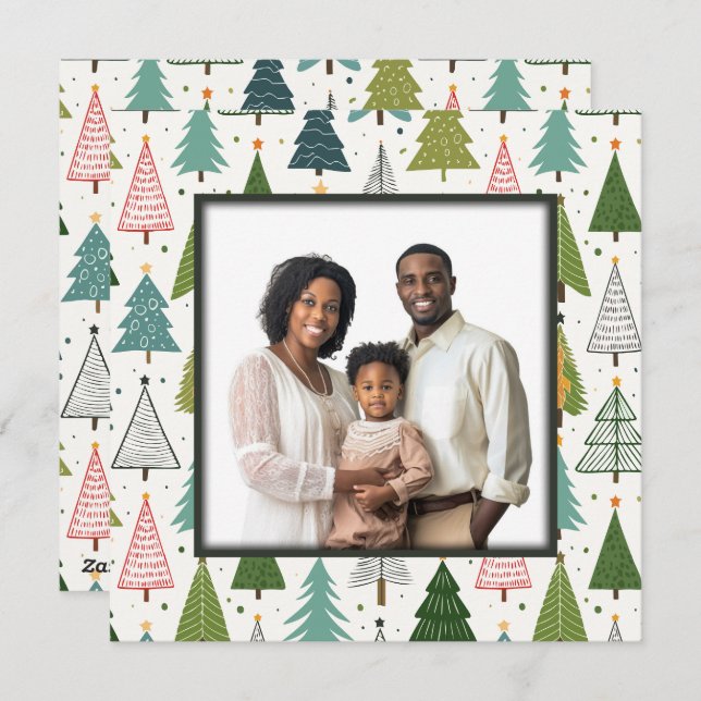 Retro-Bäume Feiertagskarte (Vorne/Hinten)