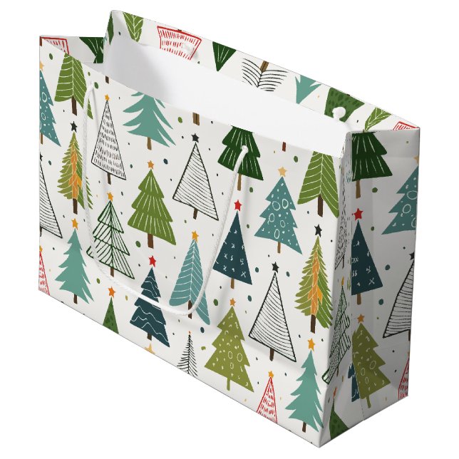 Retro-Bäume Große Geschenktüte (Vorderseite Schrägansicht)