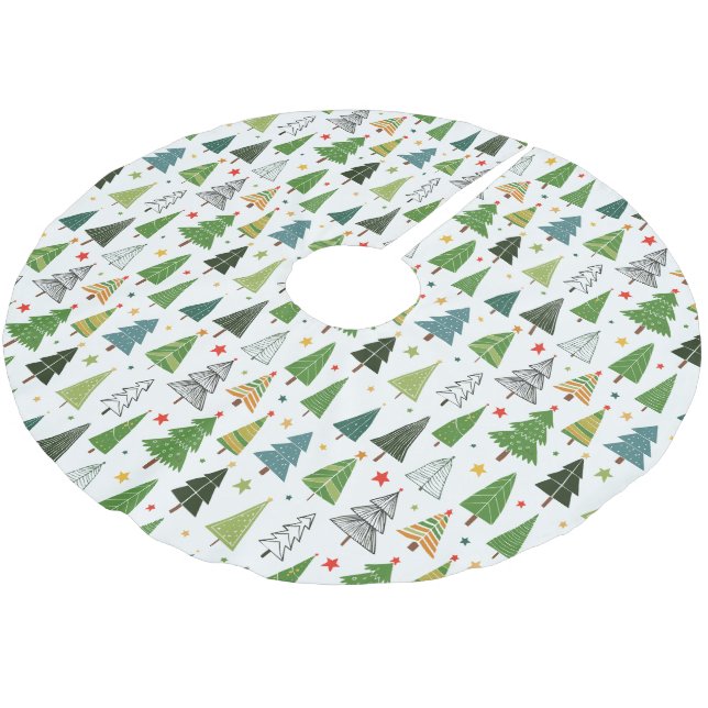 Retro-Bäume Polyester Weihnachtsbaumdecke (Schrägansicht)