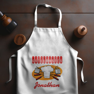 Retro-BBQ-Utensilien Kochmütze Orange Rot Lange Schürze