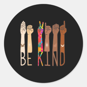Retro be Kind Hand Sign Language ASL Puzzle Autism Runder Aufkleber