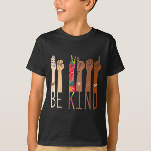 Retro be Kind Hand Sign Language ASL Puzzle Autism T-Shirt