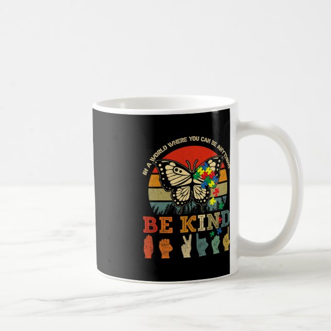 Retro Be Kind Puzzle Butterfly ASL Lehrer Autismus Kaffeetasse (Rechts)