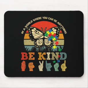 Retro Be Kind Puzzle Butterfly ASL Lehrer Autismus Mousepad