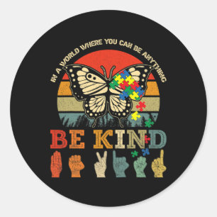 Retro Be Kind Puzzle Butterfly ASL Lehrer Autismus Runder Aufkleber