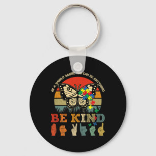 Retro Be Kind Puzzle Butterfly ASL Lehrer Autismus Schlüsselanhänger