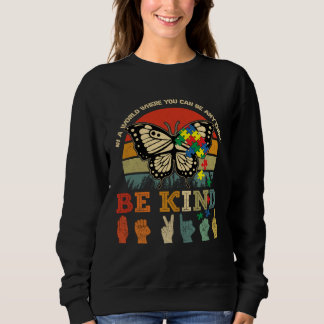 Retro Be Kind Puzzle Butterfly ASL Teacher Autism  Sweatshirt