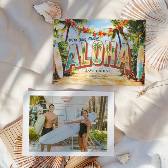 Retro Beach | Aloha Tropical Wedding Save The Date (Von Creator hochgeladen)