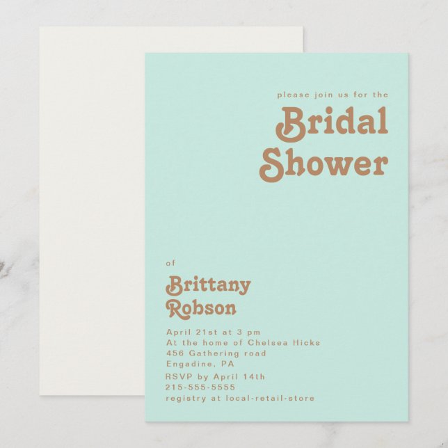 Retro Beach | Aqua Bridal Dusche Einladung (Vorne/Hinten)