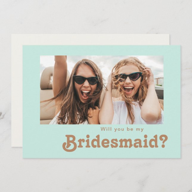 Retro Beach | Aqua Foto Bridesmaid Vorschlagskarte Einladung (Vorne/Hinten)