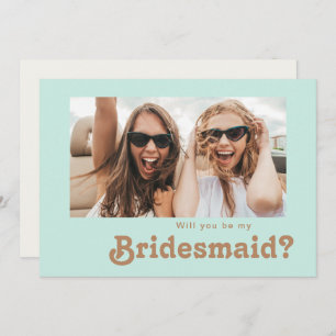 Retro Beach   Aqua Foto Bridesmaid Vorschlagskarte Einladung