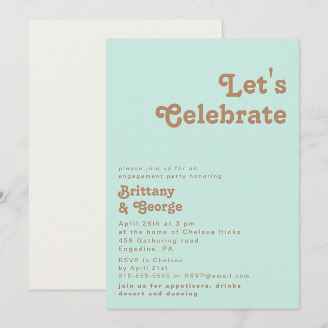 Retro Beach | Aqua Let's Celebrate Invitation Einladung (Vorne/Hinten)