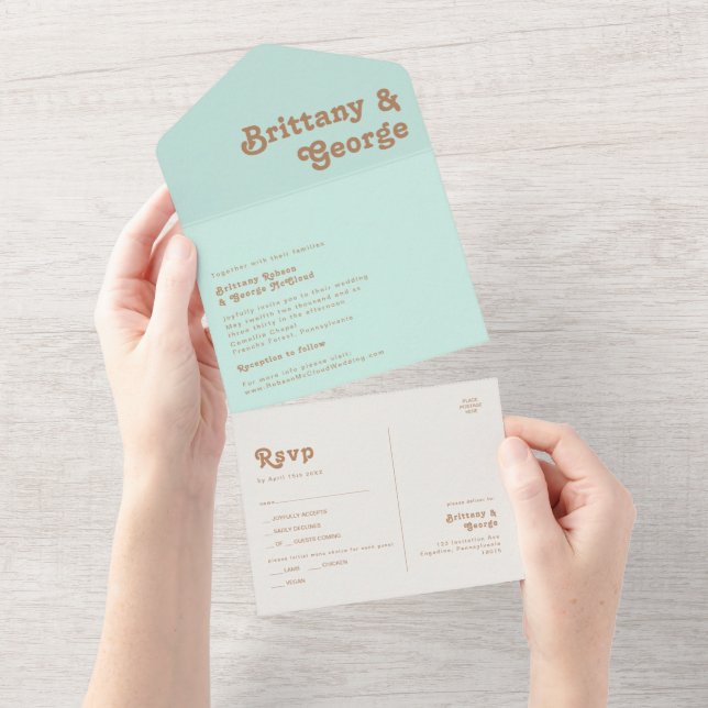 Retro Beach | Aqua-Siegel und Senden All In One Einladung (Abreißen)