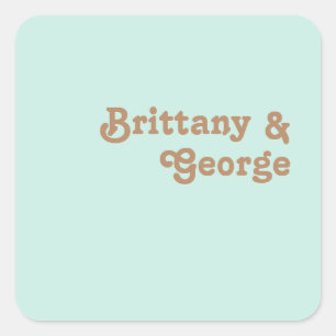 Retro Beach   Aqua Wedding Umschlag Aufklebers Quadratischer Aufkleber