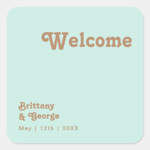 Retro Beach   Aqua Wedding Welcome Square Sticker