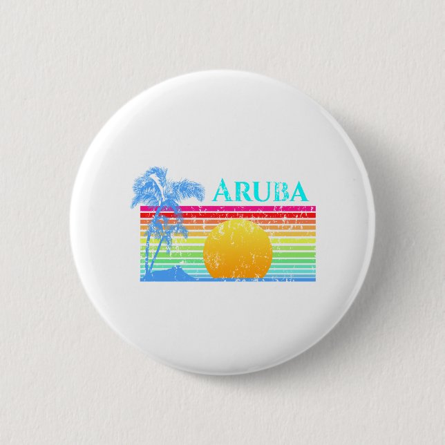 Retro Beach Aruba Sunset Button (Vorderseite)