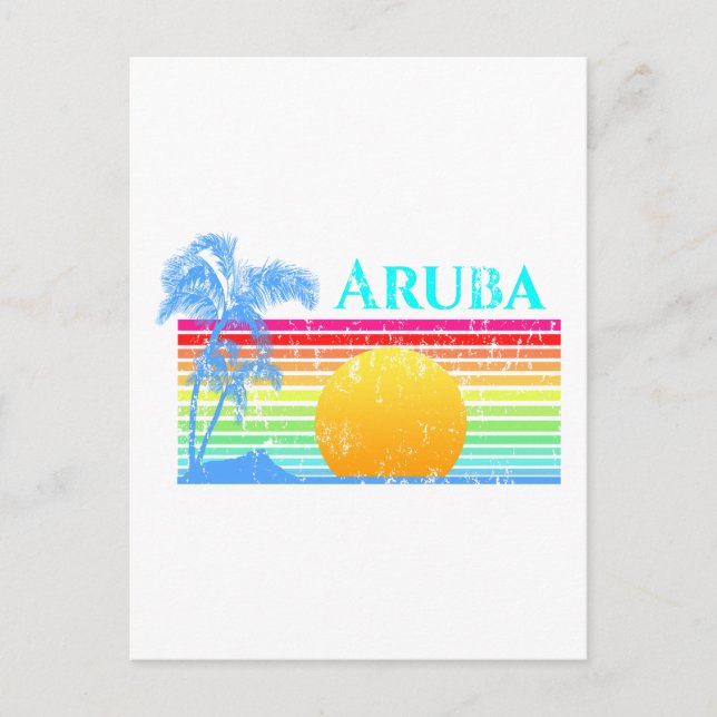Retro Beach Aruba Sunset Postkarte (Vorderseite)