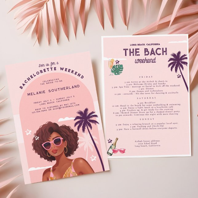 Retro Beach Bachelorette Wochenende Ausflug Einladung (Retro Beach Bachelorette Weekend Itinerary Invitation)