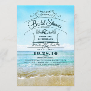 Retro Beach blue ombre Brautparty lädt ein Einladung