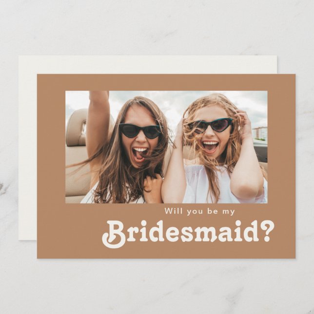 Retro Beach | Brown Foto Bridesmaid Vorschlag Card Einladung (Vorne/Hinten)
