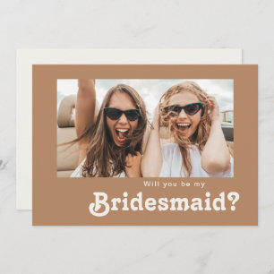 Retro Beach   Brown Foto Bridesmaid Vorschlag Card Einladung