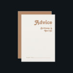 Retro Beach | Brown Wedding Advice Card Hinweiskarte<br><div class="desc">Dieser Retro-Strand | Die braune Hochzeitsratenkarte ist ideal für Ihre Vintage, farbenfrohe Hochzeitsfeier im tropischen Boho. Sein einzigartiger böhmischer Schriftart aus der Mitte des Jahrhunderts verleiht diesem Design eine klassisch minimalistische Hippie-Atmosphäre. Nehmen wir an, Sie suchen ein Design, das helle, rustikale Farben für den Küstenmeer für Ihre kreative Strandhochzeit in...</div>