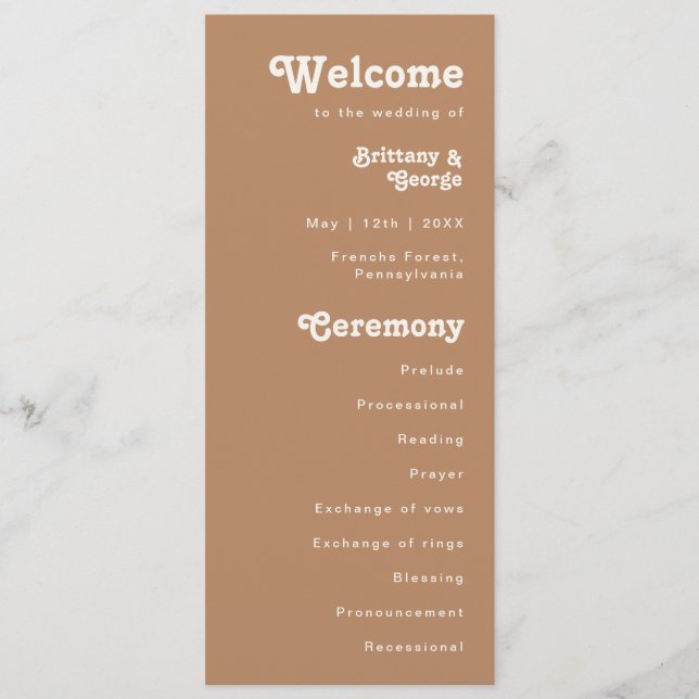 Retro Beach | Brown Wedding Program Programm (Vorderseite)