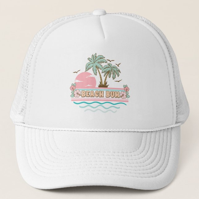 Retro Beach Bum Tropical Theme Palmen Truckerkappe (Vorderseite)