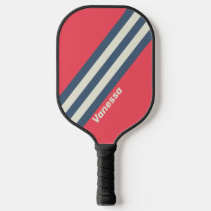 Retro Beach Club Streifen mit Namen Pickleball Schläger